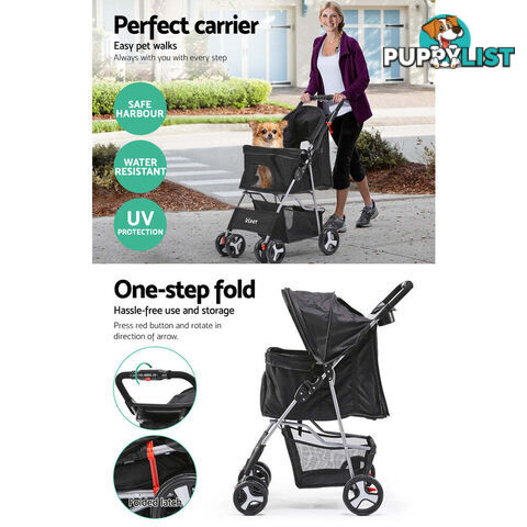 i.Pet 4 Wheel Pet Stroller - Black - PET-STROLLER-4WL-BK