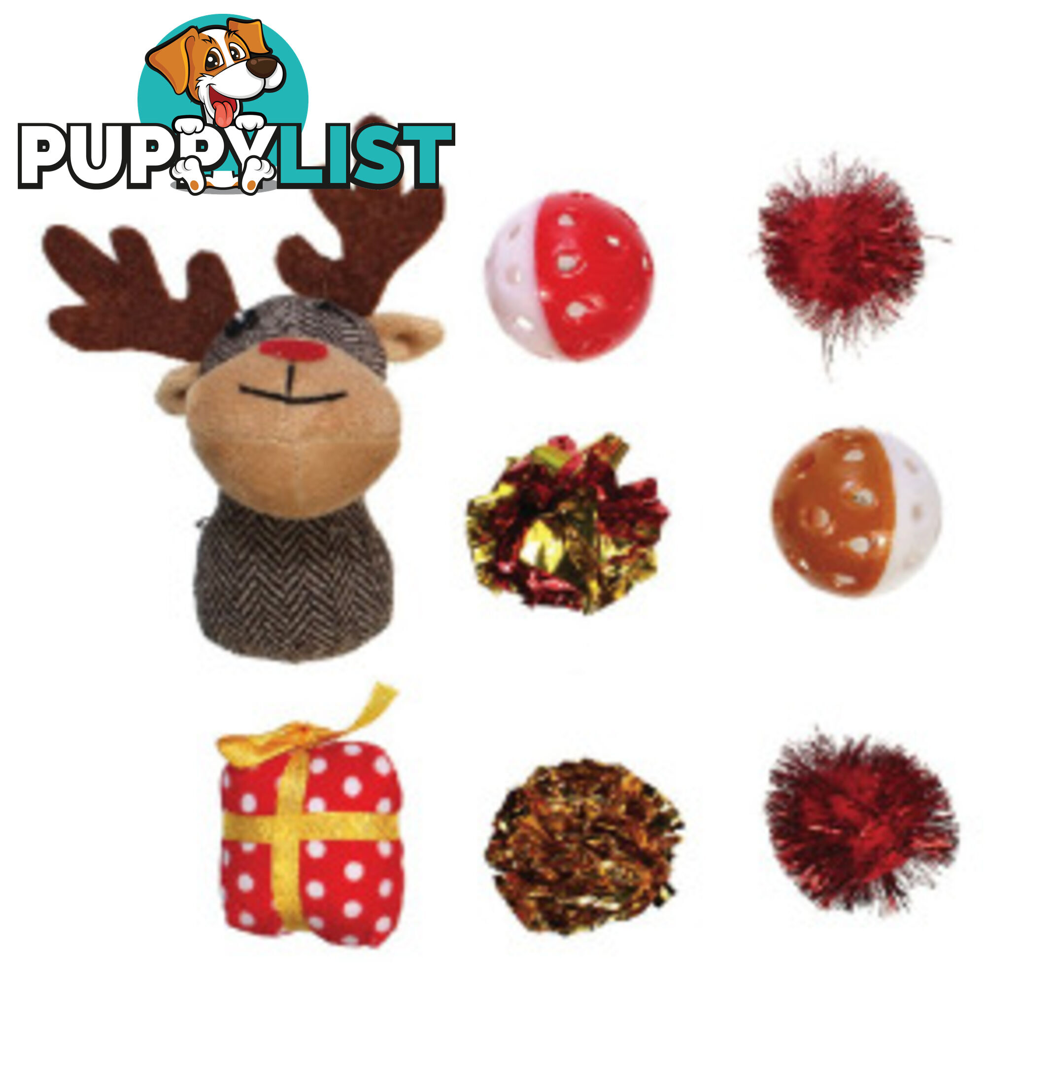 Christmas Cat Toy Reindeer Canister 8pk - 36cm - Kitty Play - PPP-91-KP04778