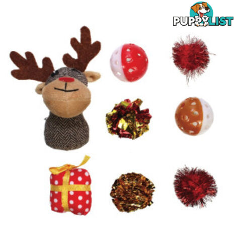 Christmas Cat Toy Reindeer Canister 8pk - 36cm - Kitty Play - PPP-91-KP04778