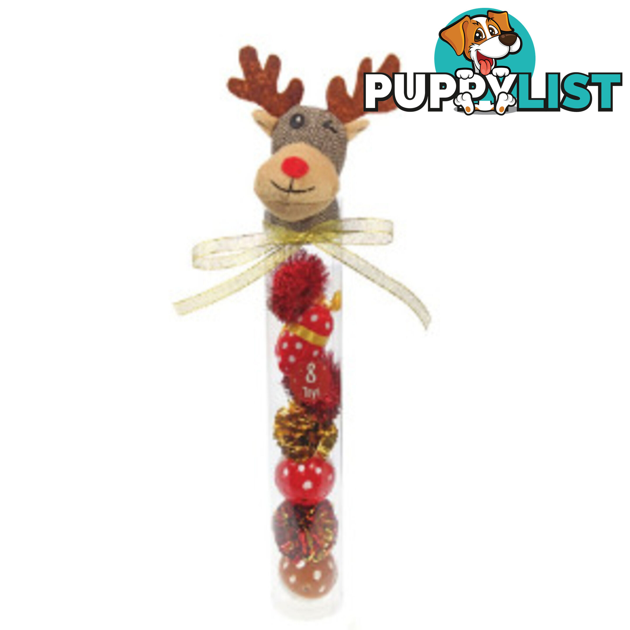 Christmas Cat Toy Reindeer Canister 8pk - 36cm - Kitty Play - PPP-91-KP04778