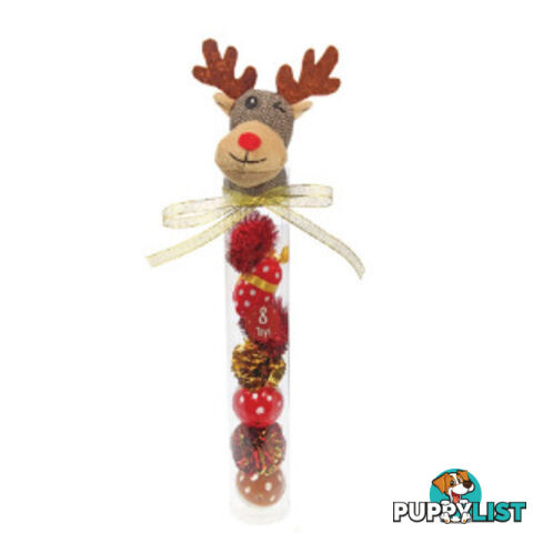 Christmas Cat Toy Reindeer Canister 8pk - 36cm - Kitty Play - PPP-91-KP04778