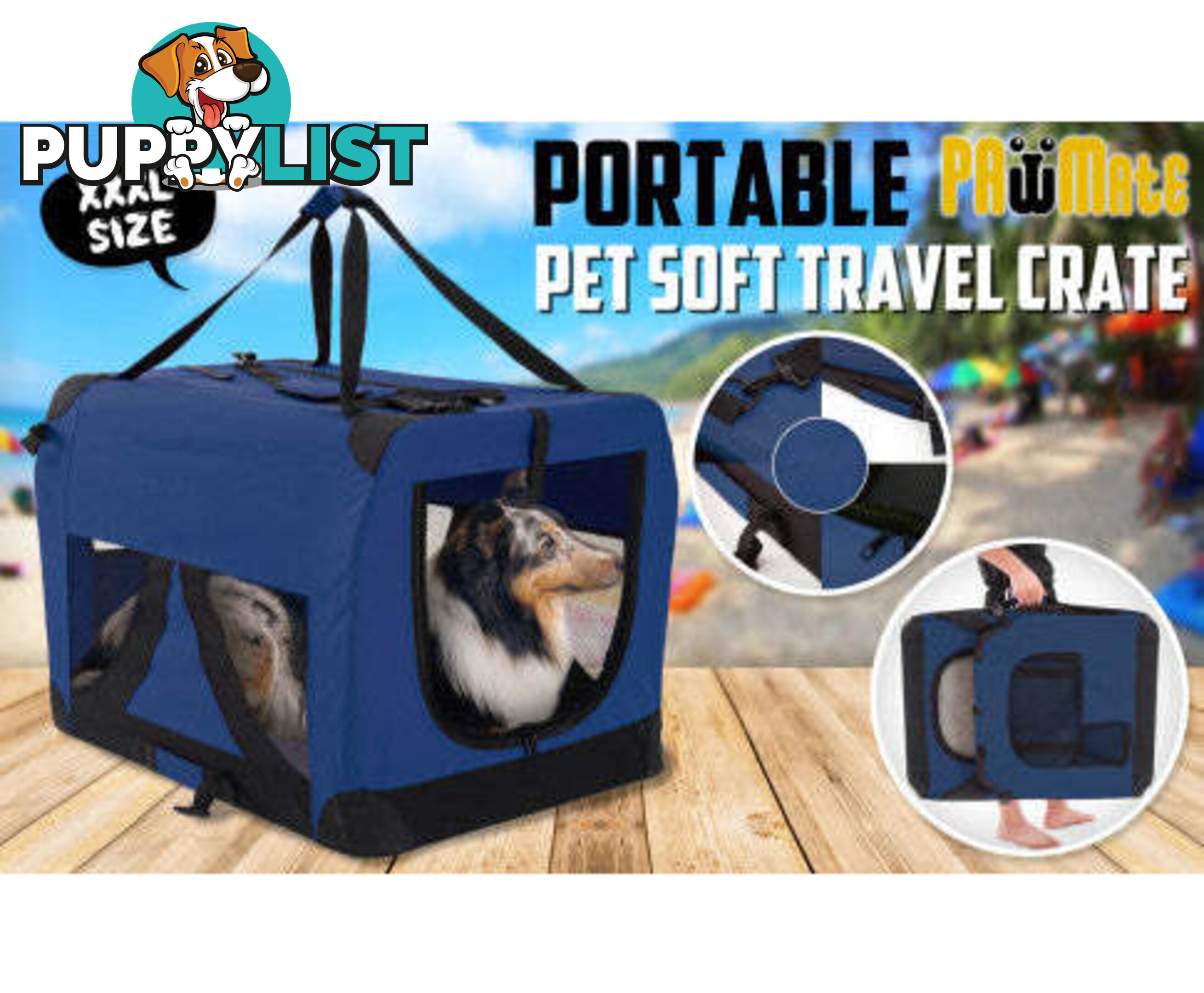 Paw Mate Portable Soft Dog Cage Crate Carrier - V274-PET-3002L-BU