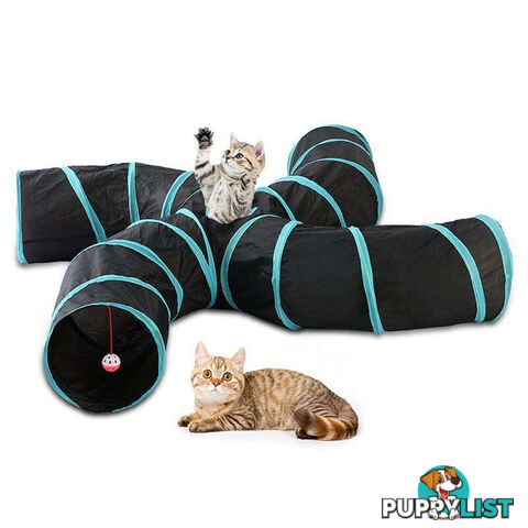 Pet Cat Kitten Puppy 4-Way Tunnel Play Toy Foldable Funny Exercise Tunnel Rabbit - V201-FDZ0727BL8AU