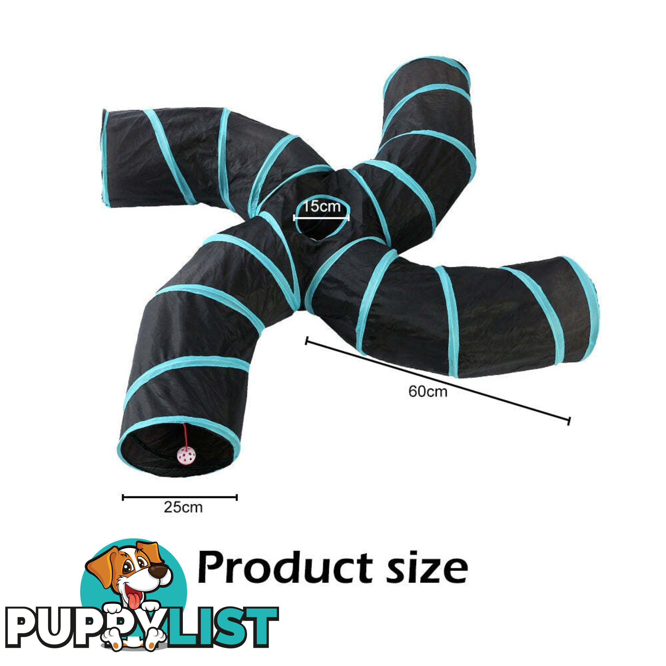 Pet Cat Kitten Puppy 4-Way Tunnel Play Toy Foldable Funny Exercise Tunnel Rabbit - V201-FDZ0727BL8AU