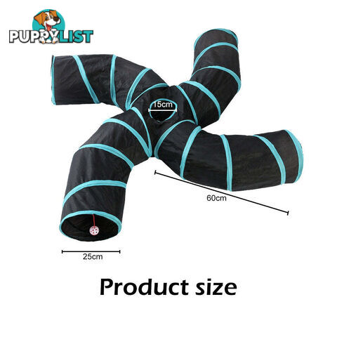 Pet Cat Kitten Puppy 4-Way Tunnel Play Toy Foldable Funny Exercise Tunnel Rabbit - V201-FDZ0727BL8AU