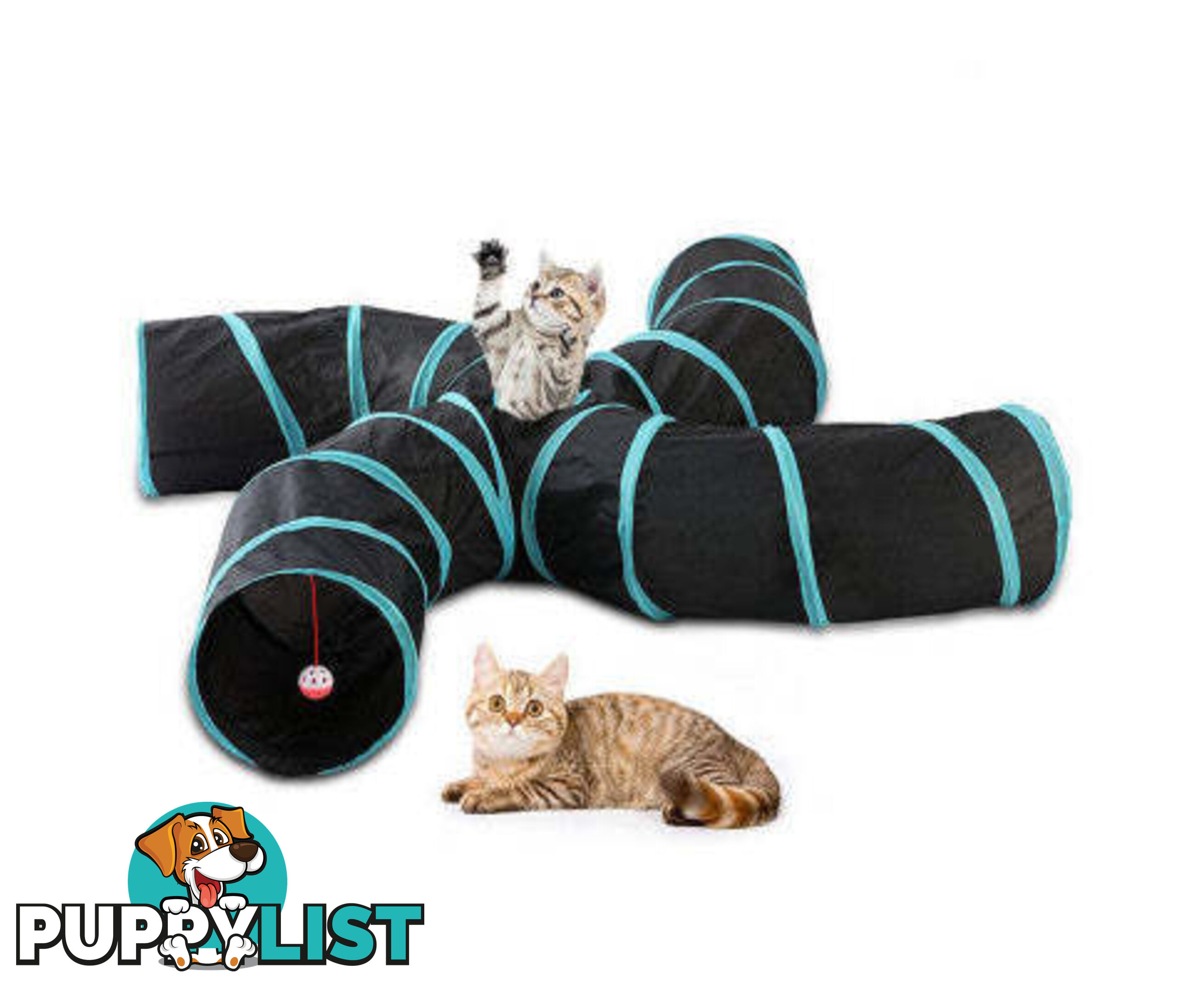 Pet Cat Kitten Puppy 4-Way Tunnel Play Toy Foldable Funny Exercise Tunnel Rabbit - V201-FDZ0727BL8AU