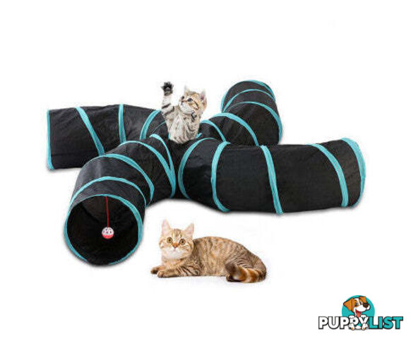 Pet Cat Kitten Puppy 4-Way Tunnel Play Toy Foldable Funny Exercise Tunnel Rabbit - V201-FDZ0727BL8AU