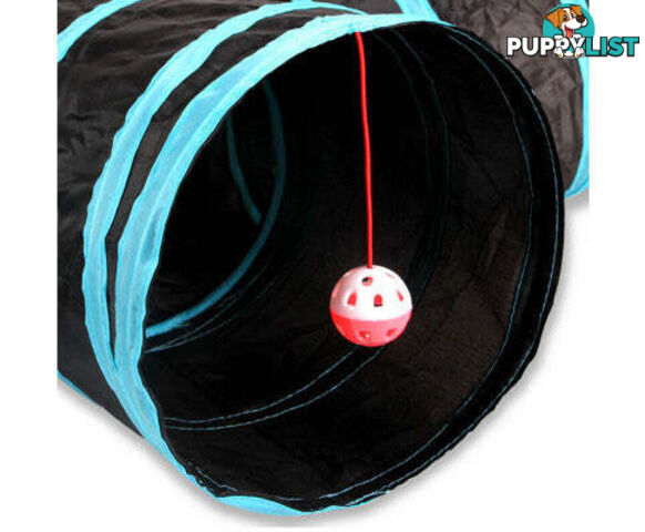 Pet Cat Kitten Puppy 4-Way Tunnel Play Toy Foldable Funny Exercise Tunnel Rabbit - V201-FDZ0727BL8AU
