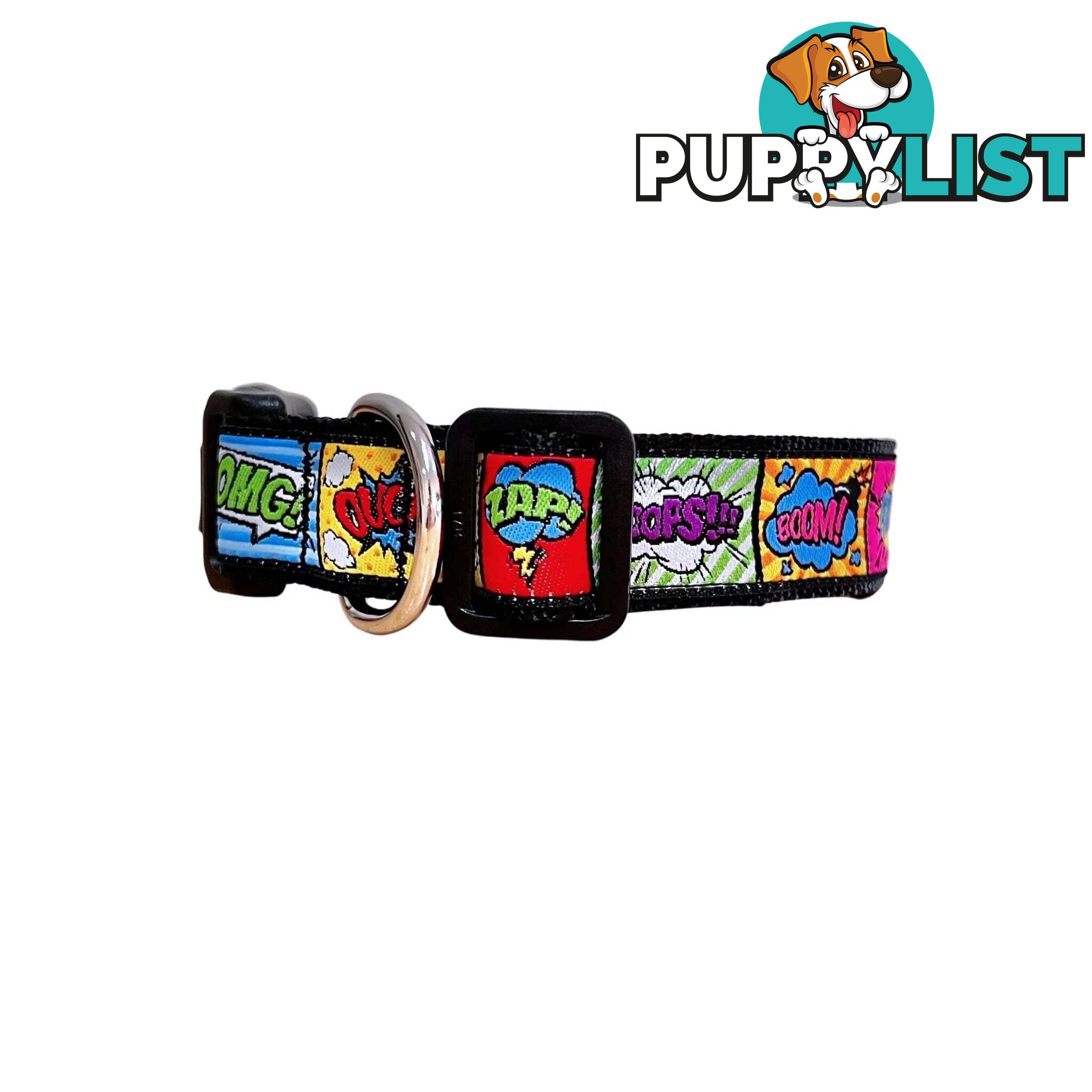Comic Mania Dog Collar / XS - L - Hand Made by The Bark Side - TBSCOMSMLYEL