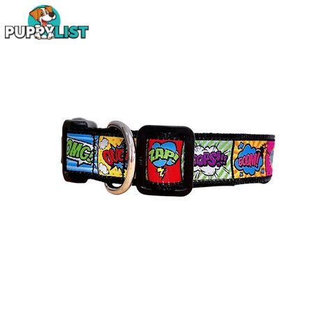 Comic Mania Dog Collar / XS - L - Hand Made by The Bark Side - TBSCOMSMLYEL
