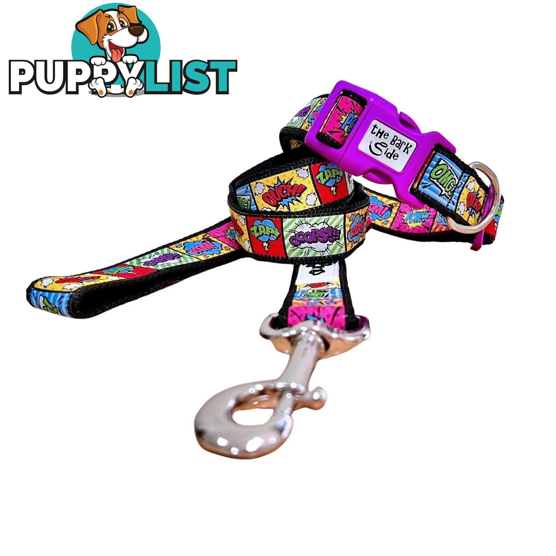 Comic Mania Dog Collar / XS - L - Hand Made by The Bark Side - TBSCOMSMLYEL