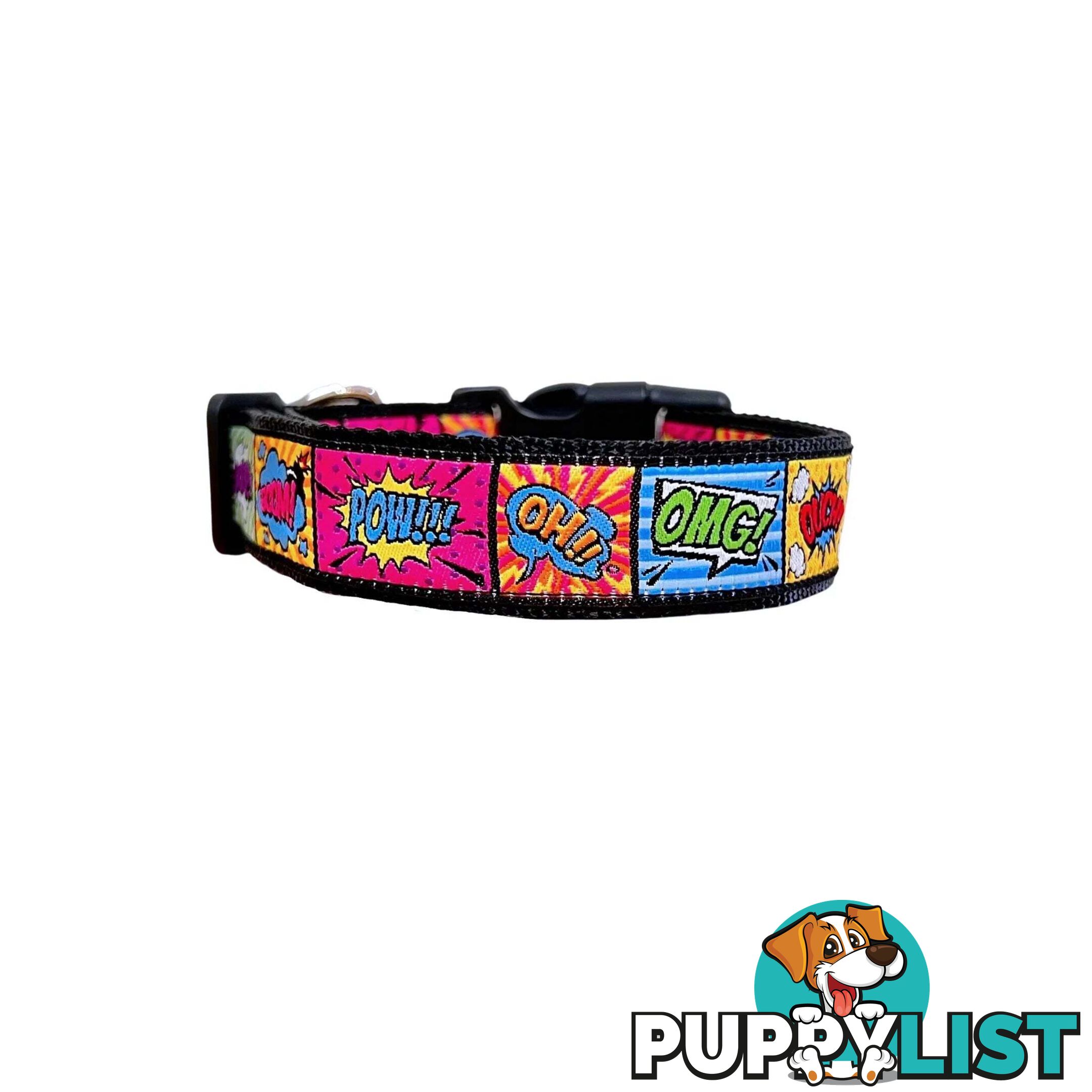 Comic Mania Dog Collar / XS - L - Hand Made by The Bark Side - TBSCOMSMLYEL