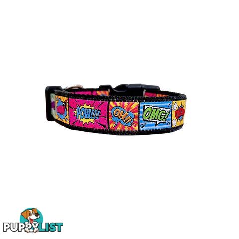 Comic Mania Dog Collar / XS - L - Hand Made by The Bark Side - TBSCOMSMLYEL