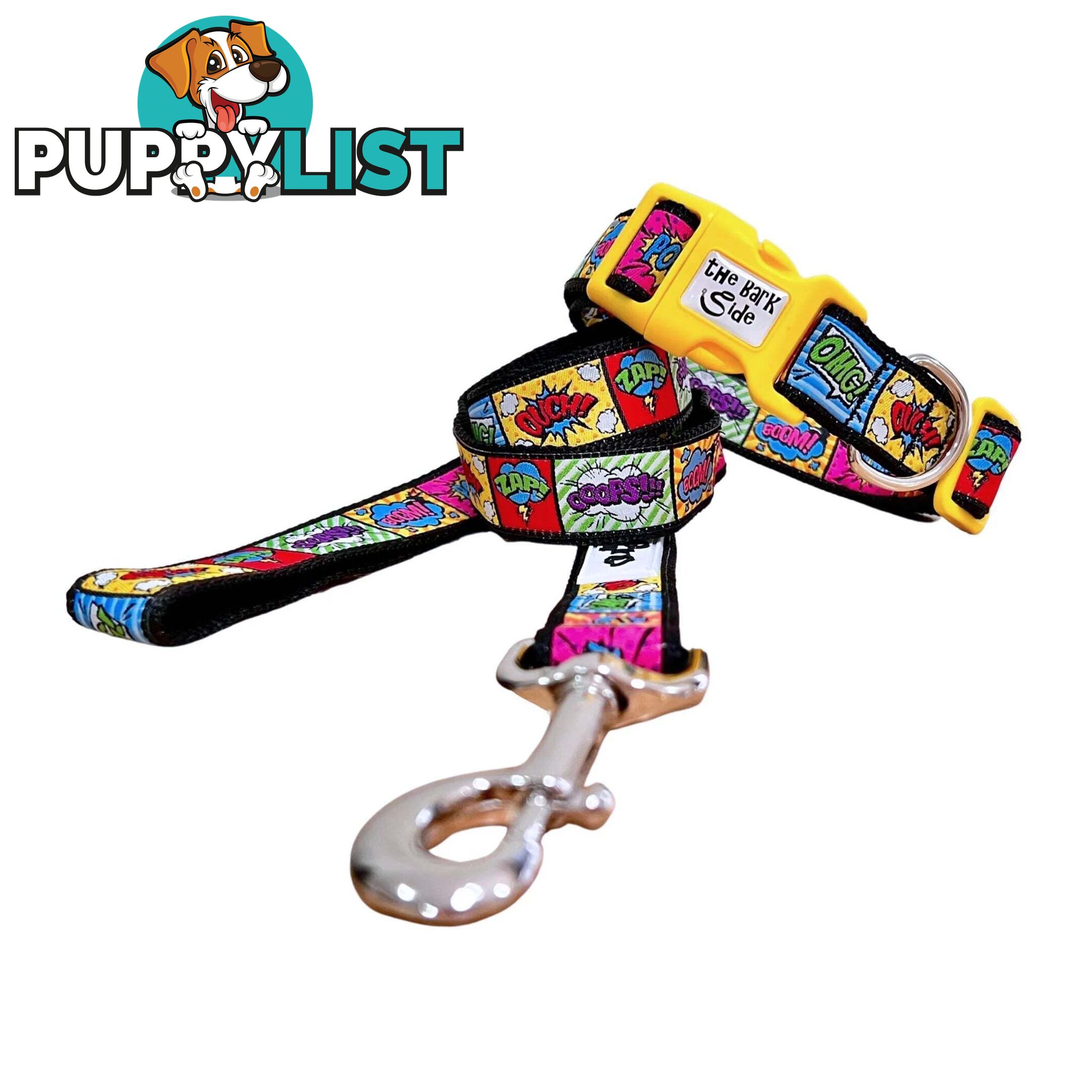 Comic Mania Dog Collar / XS - L - Hand Made by The Bark Side - TBSCOMSMLYEL