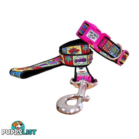 Comic Mania Dog Collar / XS - L - Hand Made by The Bark Side - TSBCOMMEDBLK
