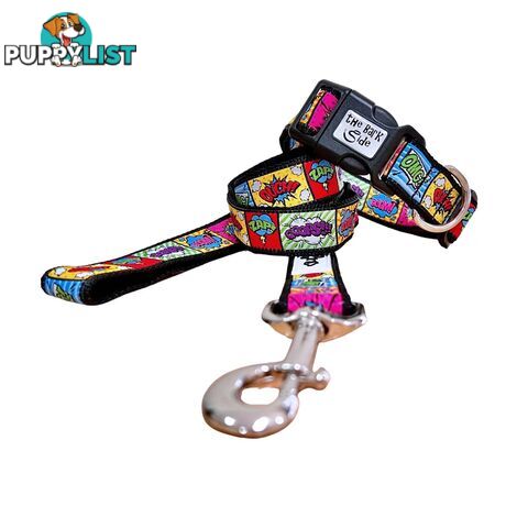 Comic Mania Dog Collar / XS - L - Hand Made by The Bark Side - TSBCOMMEDBLK