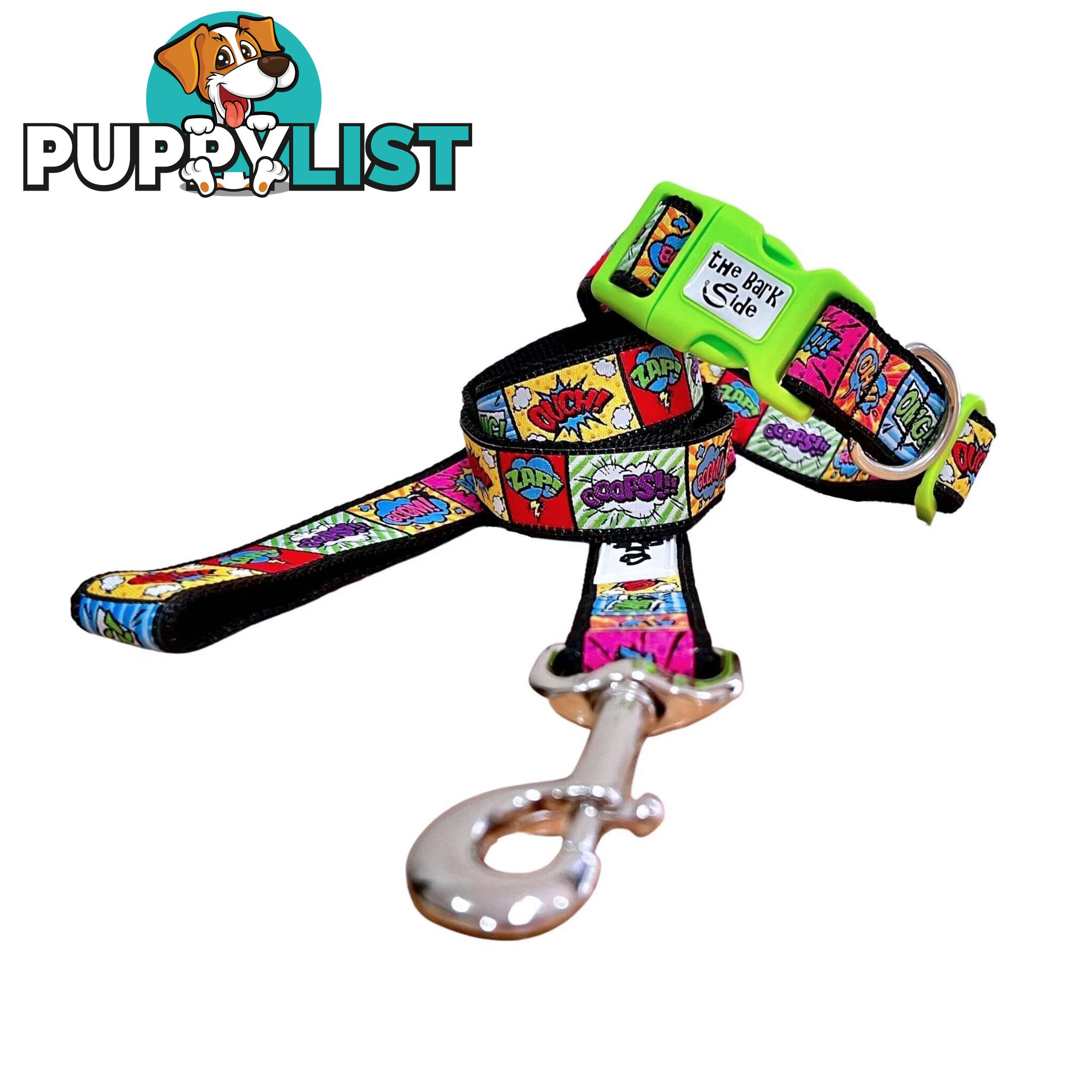 Comic Mania Dog Collar / XS - L - Hand Made by The Bark Side - TSBCOMMEDBLK