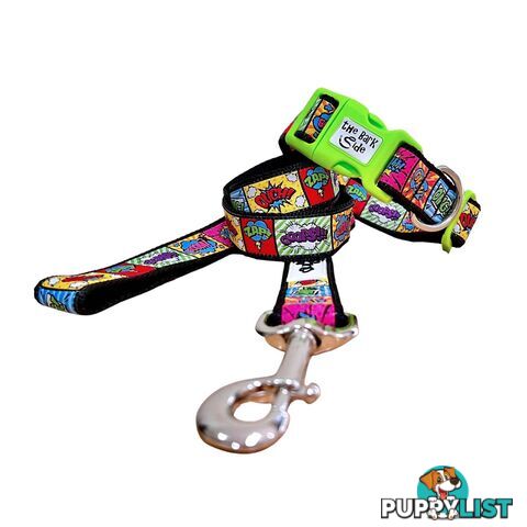 Comic Mania Dog Collar / XS - L - Hand Made by The Bark Side - TSBCOMMEDBLK