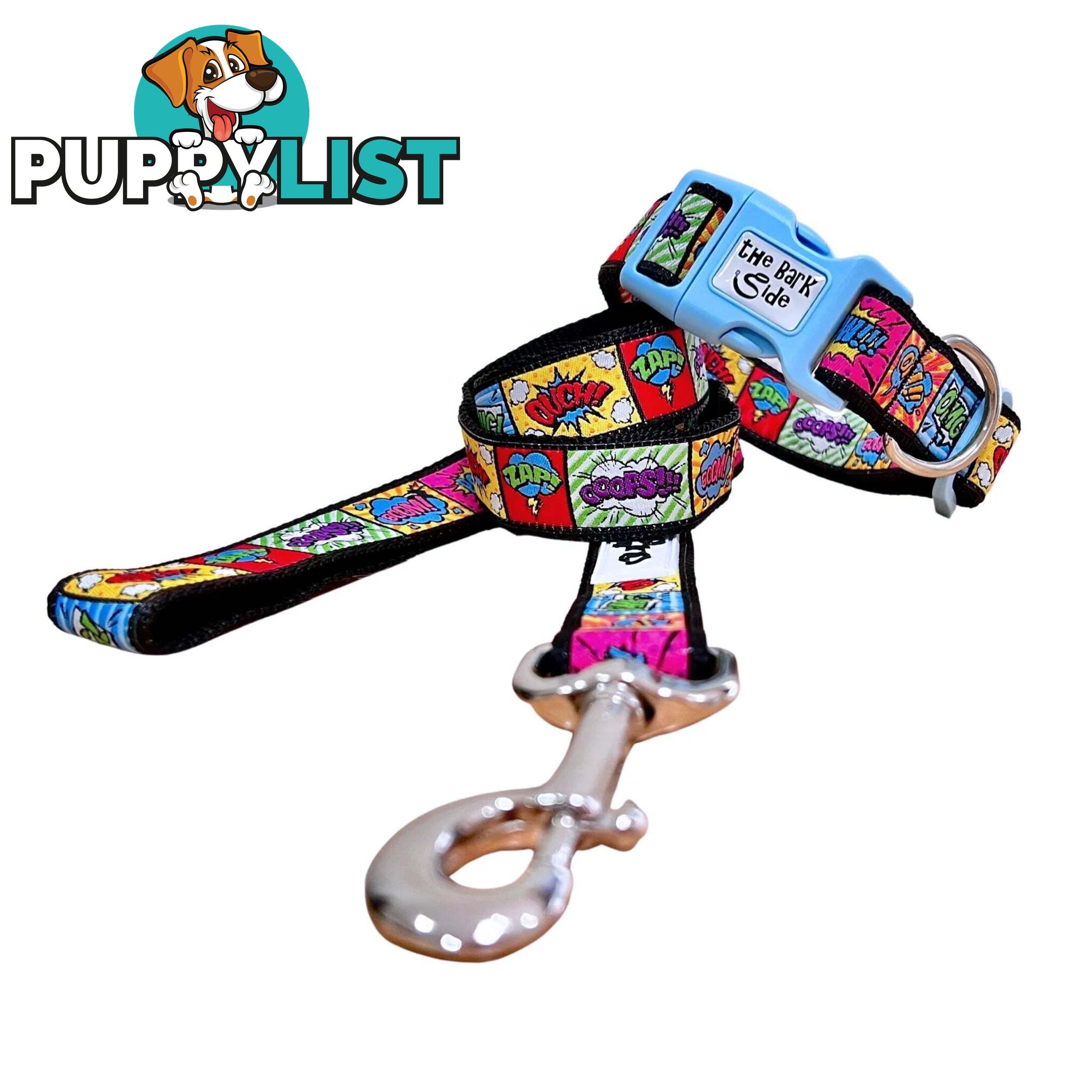 Comic Mania Dog Collar / XS - L - Hand Made by The Bark Side - TSBCOMMEDBLK