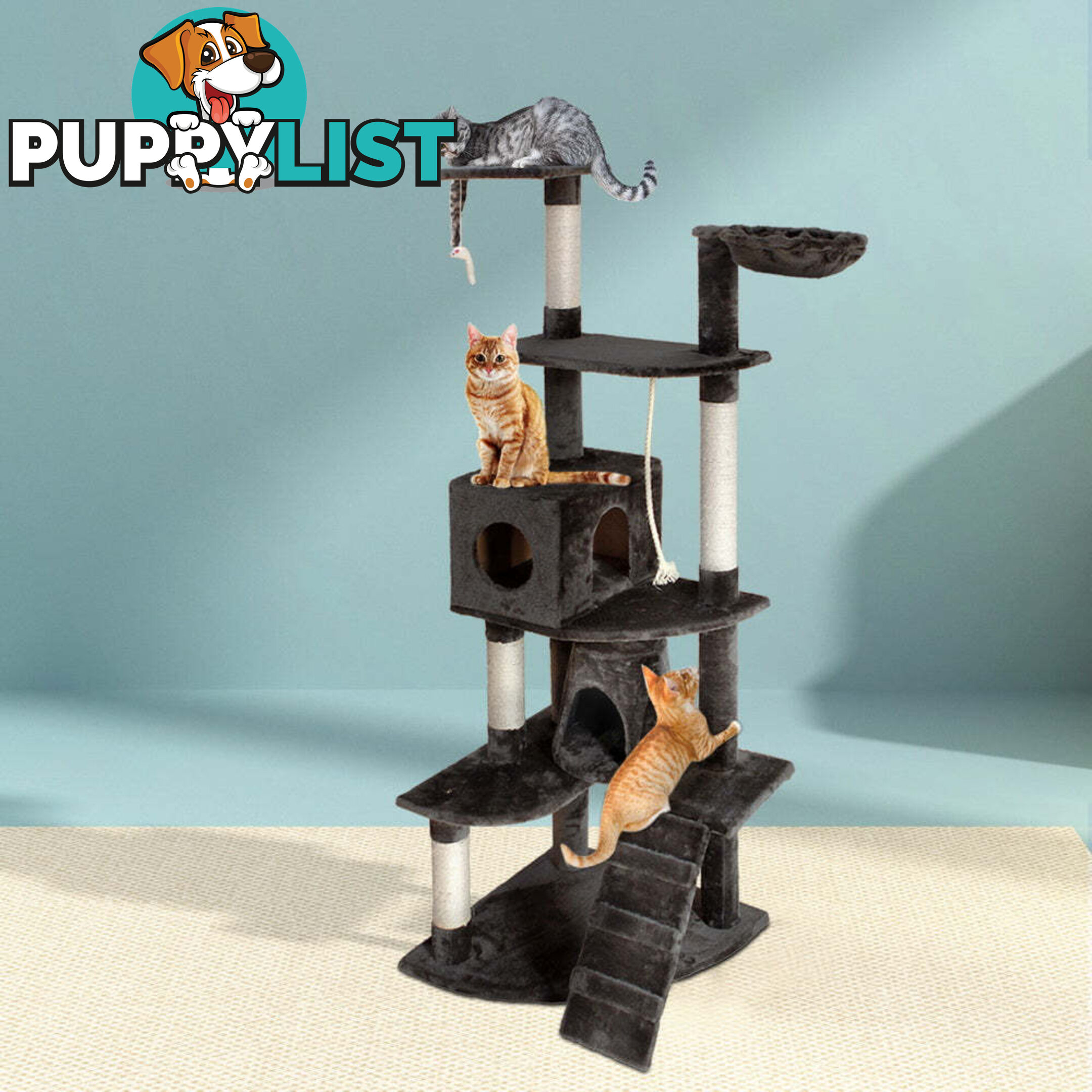 i.Pet Cat Tree 193cm Tower Scratching Post Scratcher Condo House Trees Grey - PET-CAT-HSCT018-GR