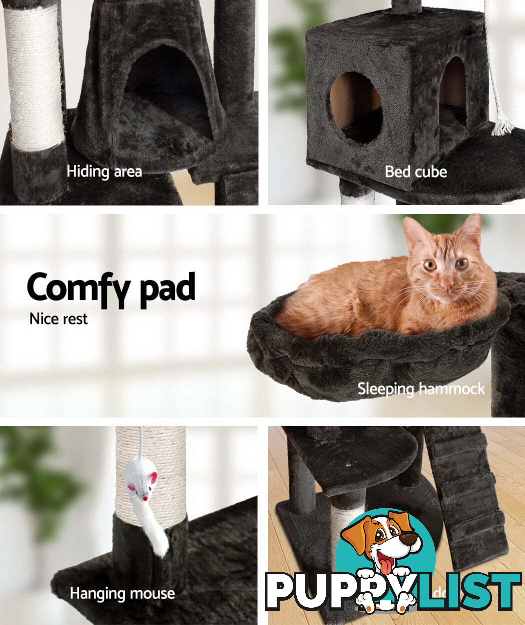 i.Pet Cat Tree 193cm Tower Scratching Post Scratcher Condo House Trees Grey - PET-CAT-HSCT018-GR