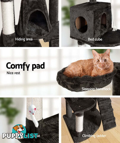 i.Pet Cat Tree 193cm Tower Scratching Post Scratcher Condo House Trees Grey - PET-CAT-HSCT018-GR