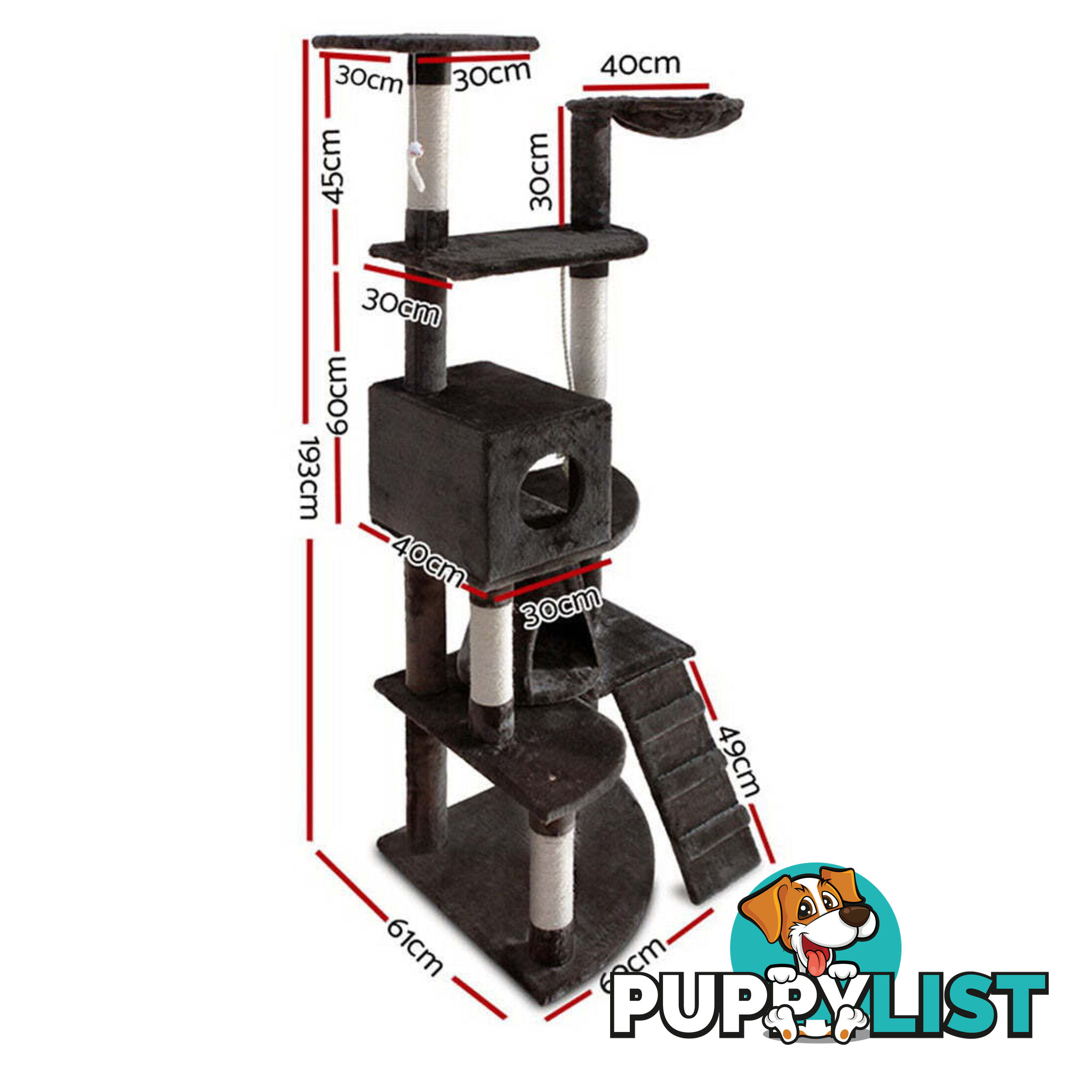 i.Pet Cat Tree 193cm Tower Scratching Post Scratcher Condo House Trees Grey - PET-CAT-HSCT018-GR