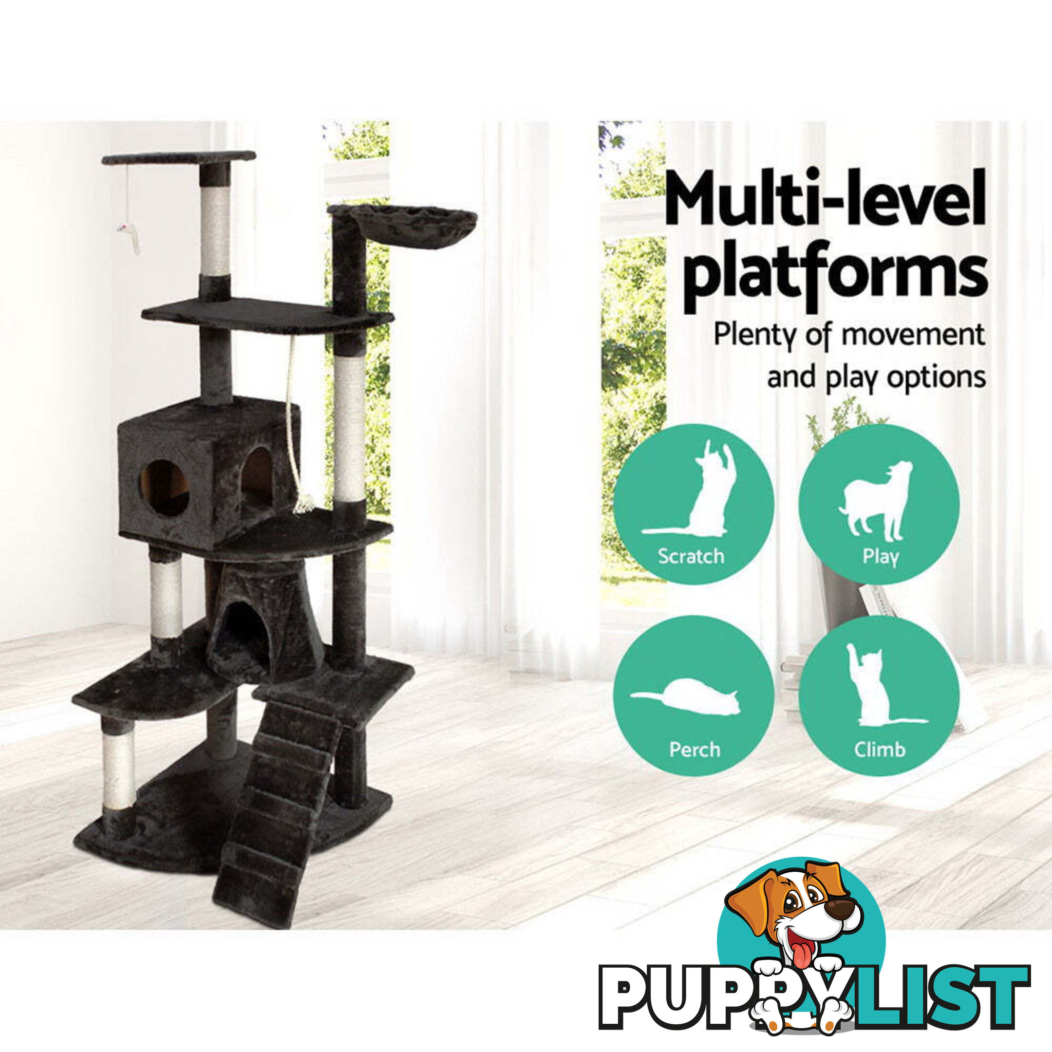 i.Pet Cat Tree 193cm Tower Scratching Post Scratcher Condo House Trees Grey - PET-CAT-HSCT018-GR