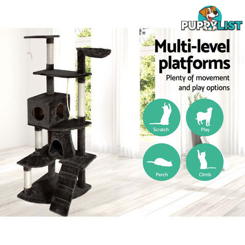i.Pet Cat Tree 193cm Tower Scratching Post Scratcher Condo House Trees Grey - PET-CAT-HSCT018-GR