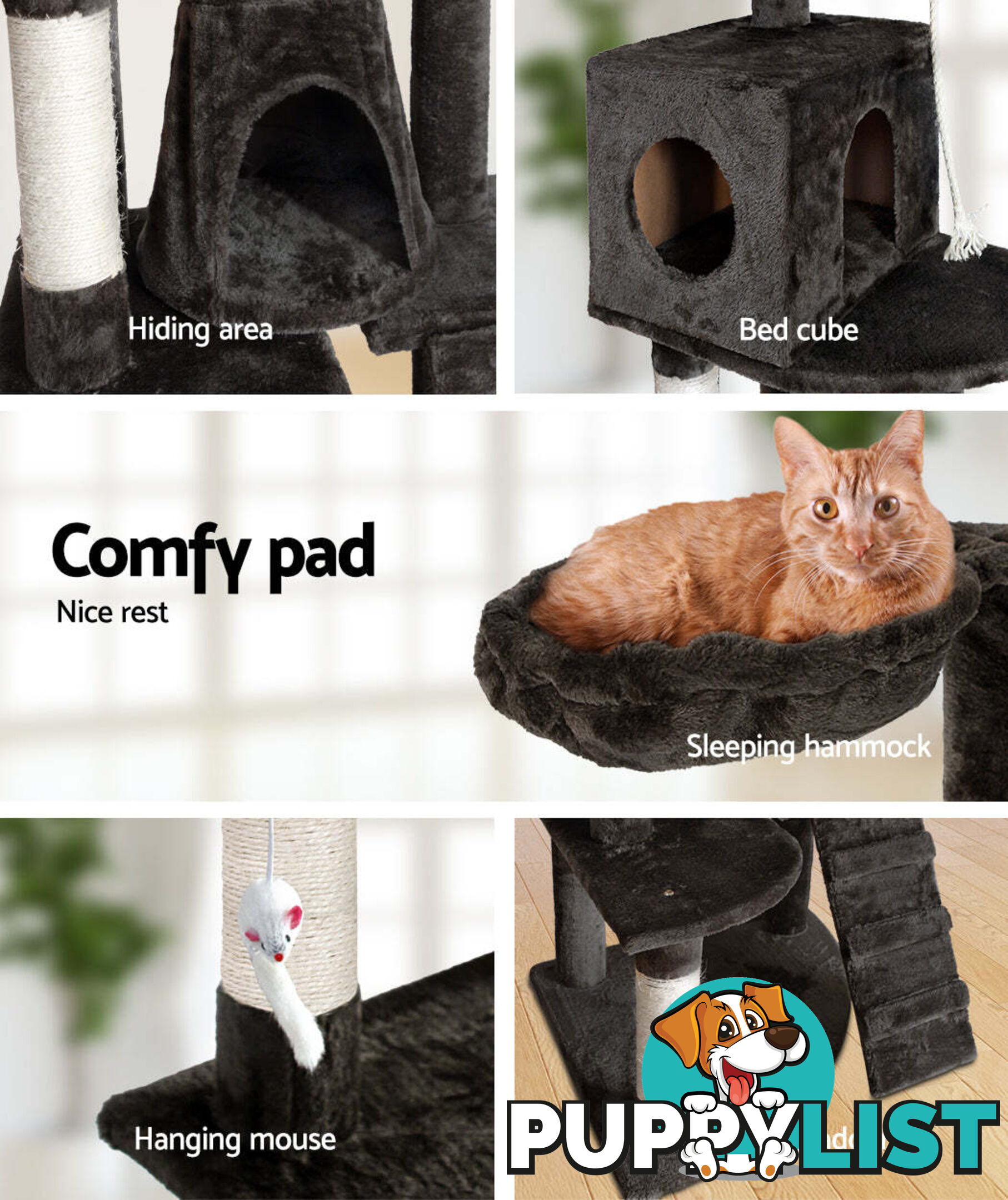i.Pet Cat Tree 193cm Tower Scratching Post Scratcher Condo House Trees Grey - PET-CAT-HSCT018-GR
