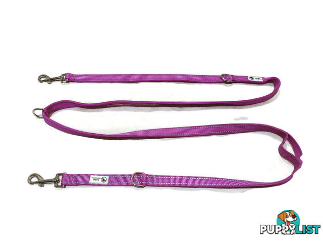 Multi Dog Lead - Nylon w/Reflective Stitching - Double Clip ,Coupler, Waist Belt, Short/Long, Quicktie Moondidley Pets - MDPLDMUL20BLK