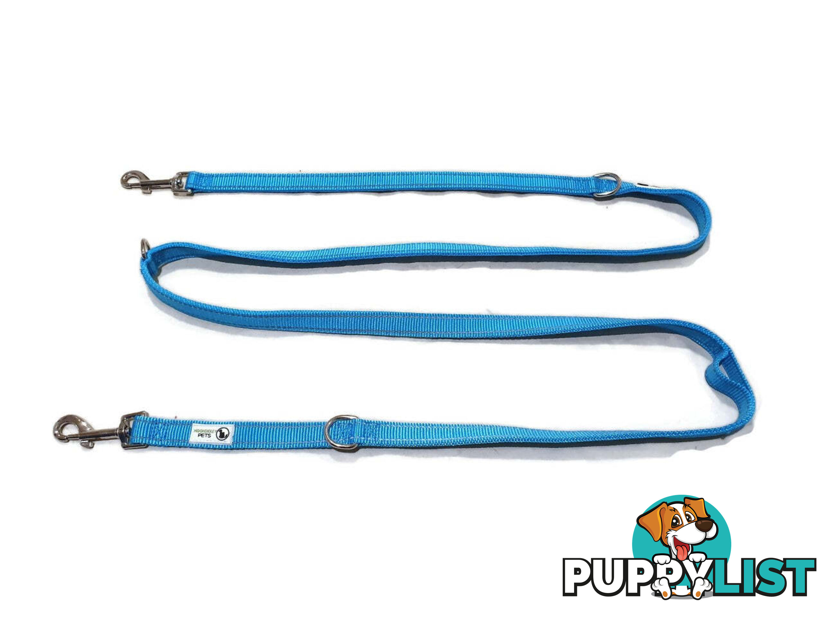 Multi Dog Lead - Nylon w/Reflective Stitching - Double Clip ,Coupler, Waist Belt, Short/Long, Quicktie Moondidley Pets - MDPLDMUL20BLK