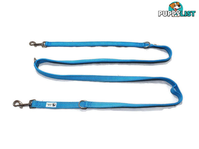 Multi Dog Lead - Nylon w/Reflective Stitching - Double Clip ,Coupler, Waist Belt, Short/Long, Quicktie Moondidley Pets - MDPLDMUL20BLK