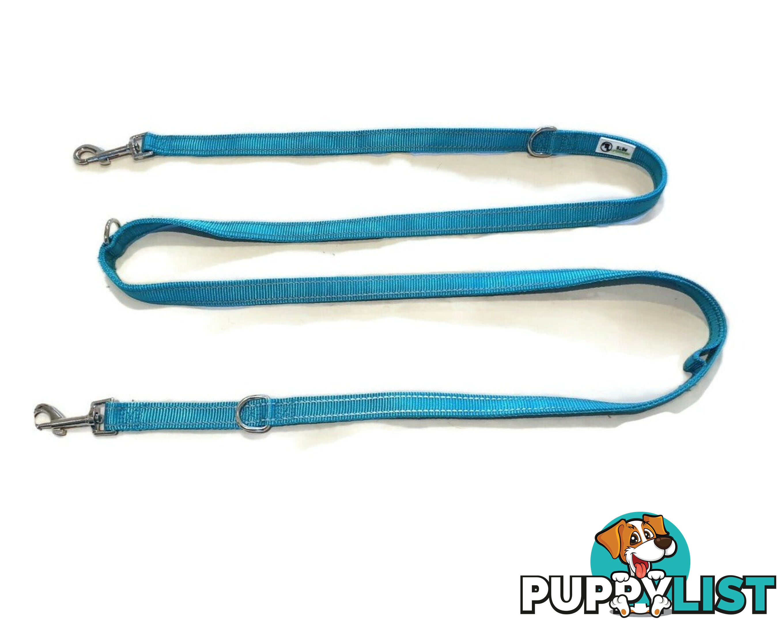 Multi Dog Lead - Nylon w/Reflective Stitching - Double Clip ,Coupler, Waist Belt, Short/Long, Quicktie Moondidley Pets - MDPLDMUL20BLK