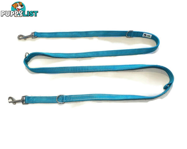 Multi Dog Lead - Nylon w/Reflective Stitching - Double Clip ,Coupler, Waist Belt, Short/Long, Quicktie Moondidley Pets - MDPLDMUL20BLK