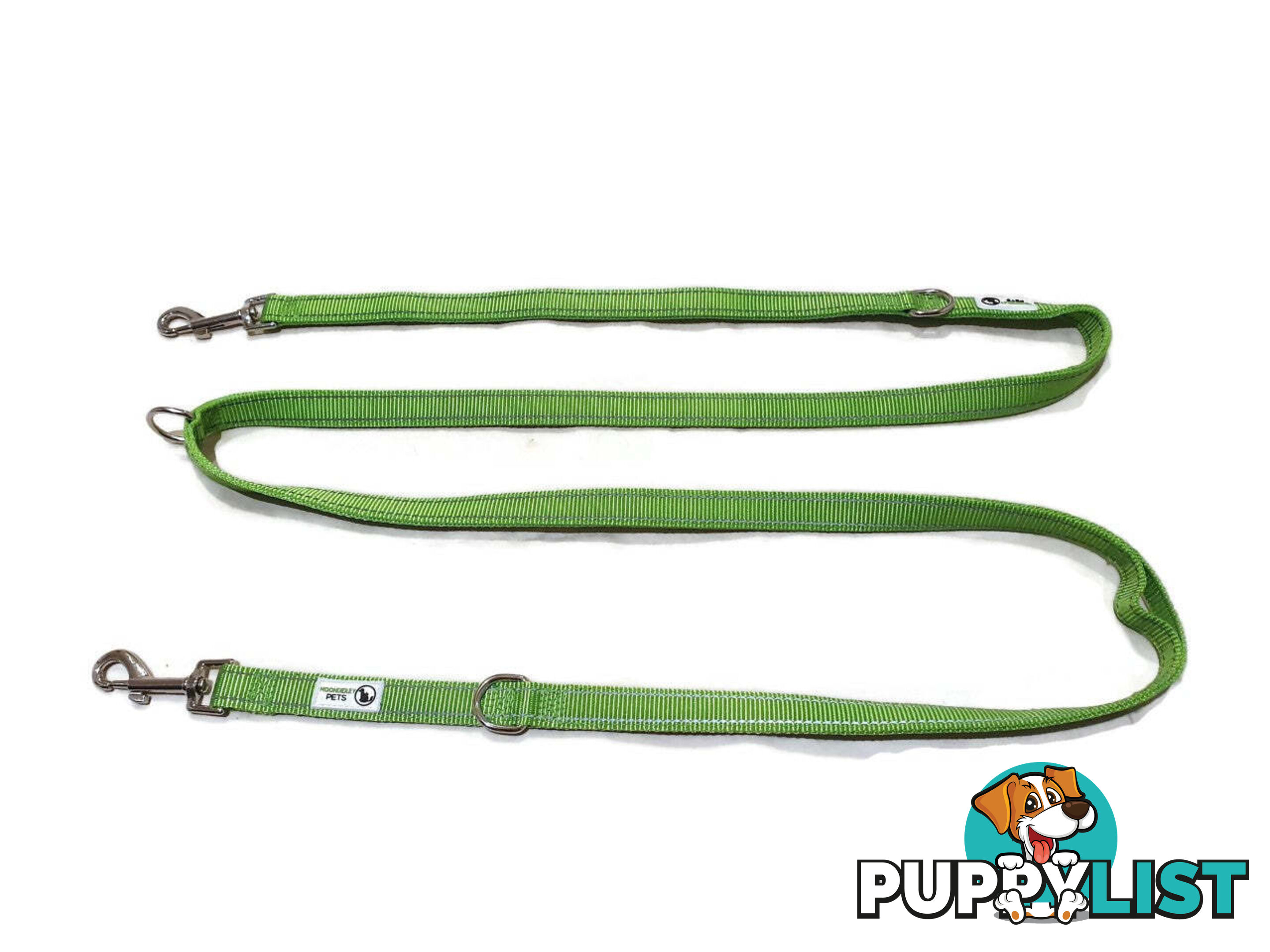 Multi Dog Lead - Nylon w/Reflective Stitching - Double Clip ,Coupler, Waist Belt, Short/Long, Quicktie Moondidley Pets - MDPLDMUL20BLK