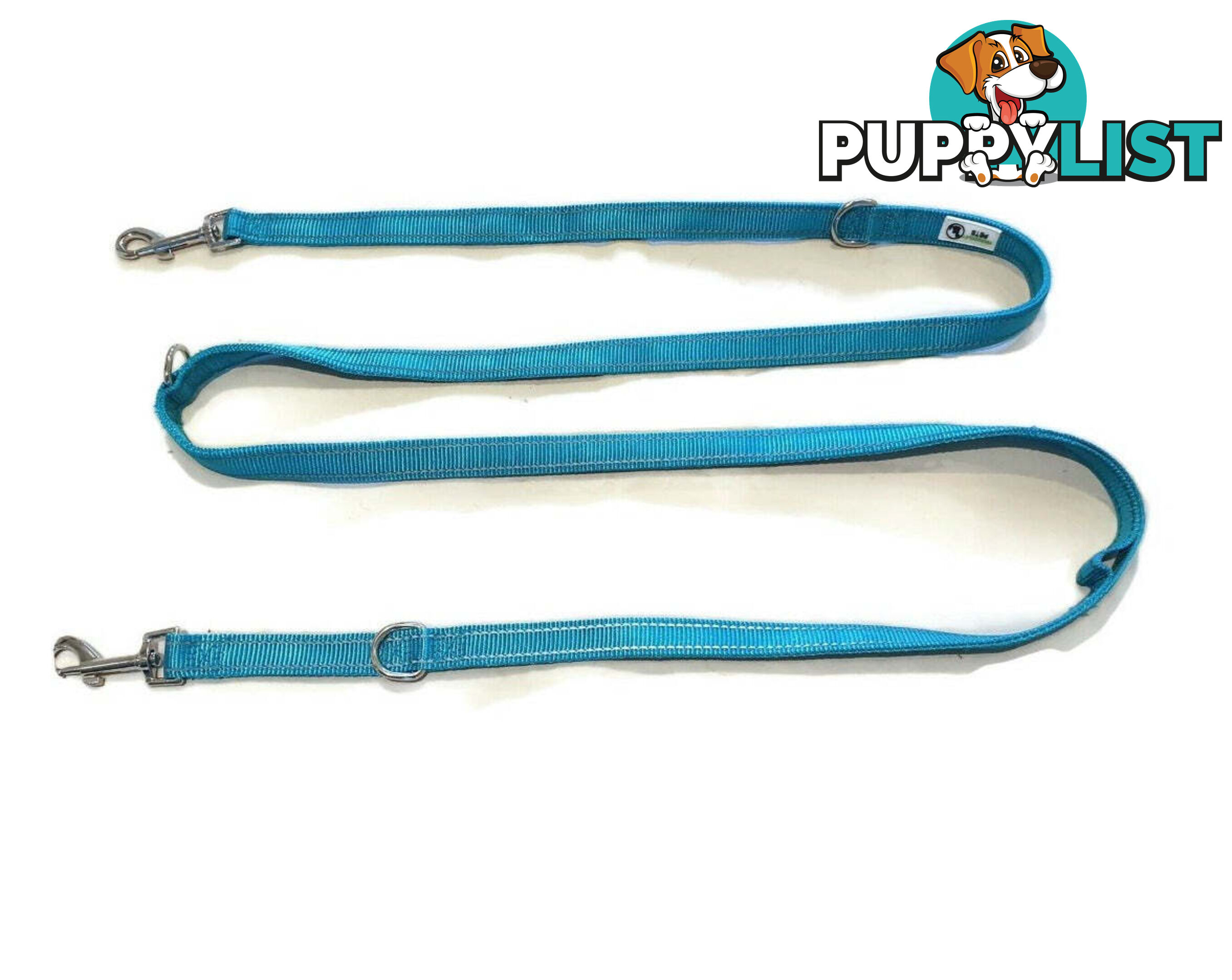 Multi Dog Lead - Nylon w/Reflective Stitching - Double Clip ,Coupler, Waist Belt, Short/Long, Quicktie Moondidley Pets - MDPLDMUL20BLK