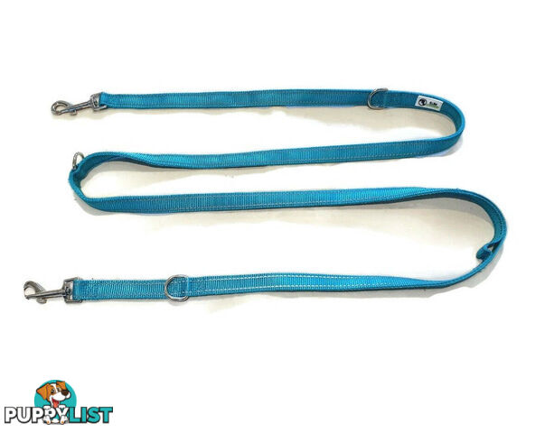 Multi Dog Lead - Nylon w/Reflective Stitching - Double Clip ,Coupler, Waist Belt, Short/Long, Quicktie Moondidley Pets - MDPLDMUL20BLK