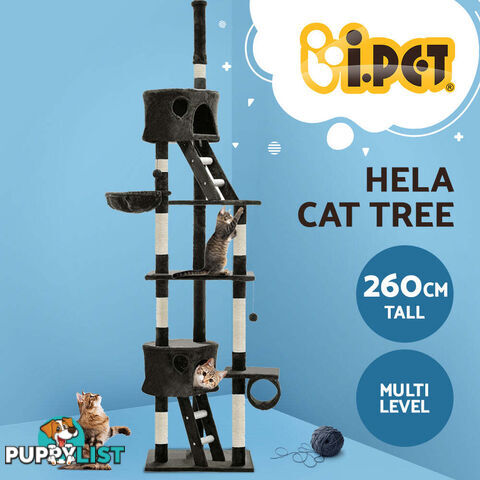 i.Pet Cat Tree 260cm Tower Scratching Post Scratcher Condo House Trees Grey - PET-CAT-HSCT260-GR