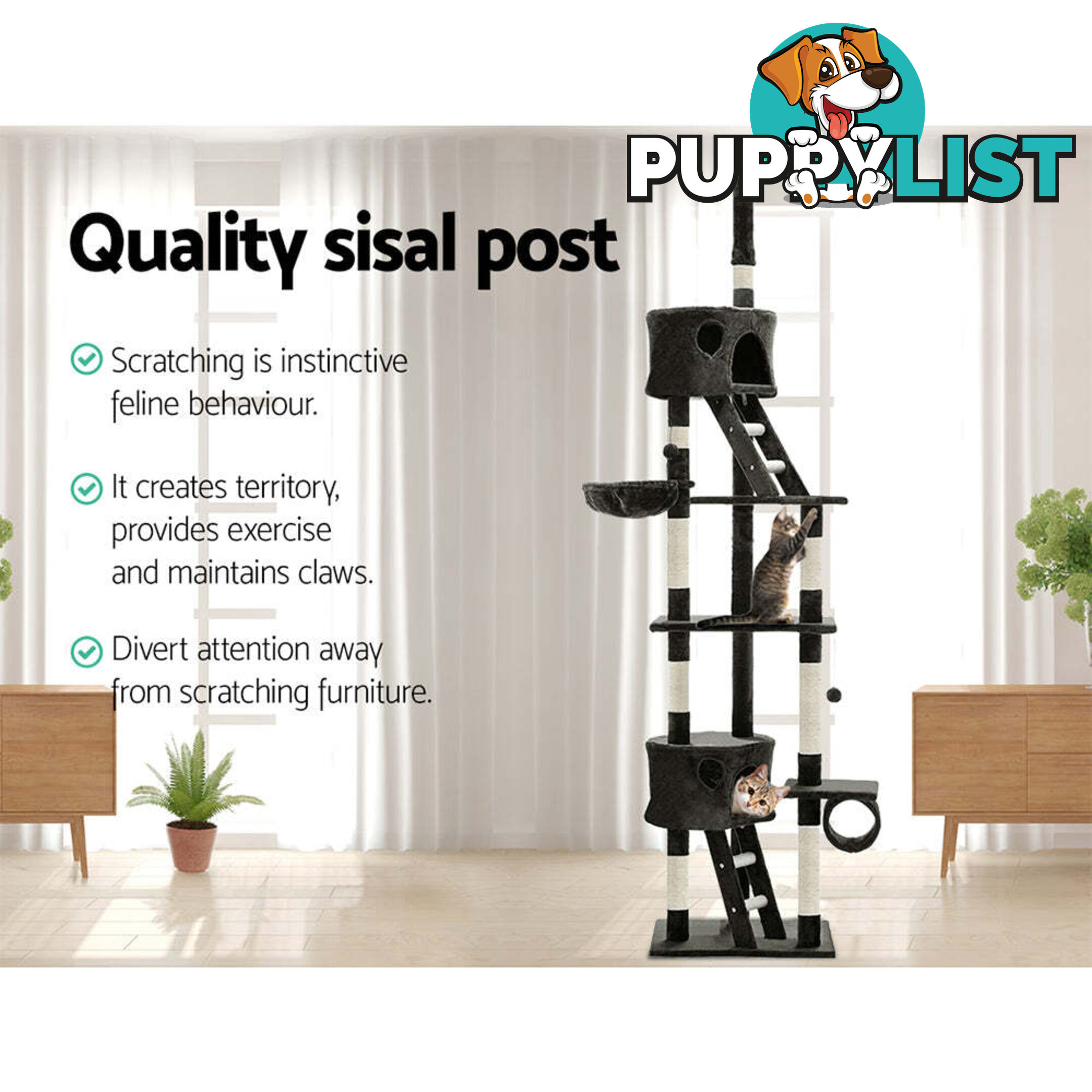 i.Pet Cat Tree 260cm Tower Scratching Post Scratcher Condo House Trees Grey - PET-CAT-HSCT260-GR