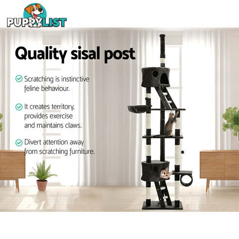 i.Pet Cat Tree 260cm Tower Scratching Post Scratcher Condo House Trees Grey - PET-CAT-HSCT260-GR