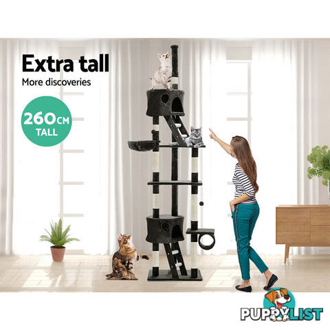 i.Pet Cat Tree 260cm Tower Scratching Post Scratcher Condo House Trees Grey - PET-CAT-HSCT260-GR