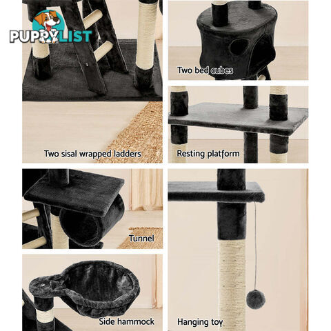 i.Pet Cat Tree 260cm Tower Scratching Post Scratcher Condo House Trees Grey - PET-CAT-HSCT260-GR