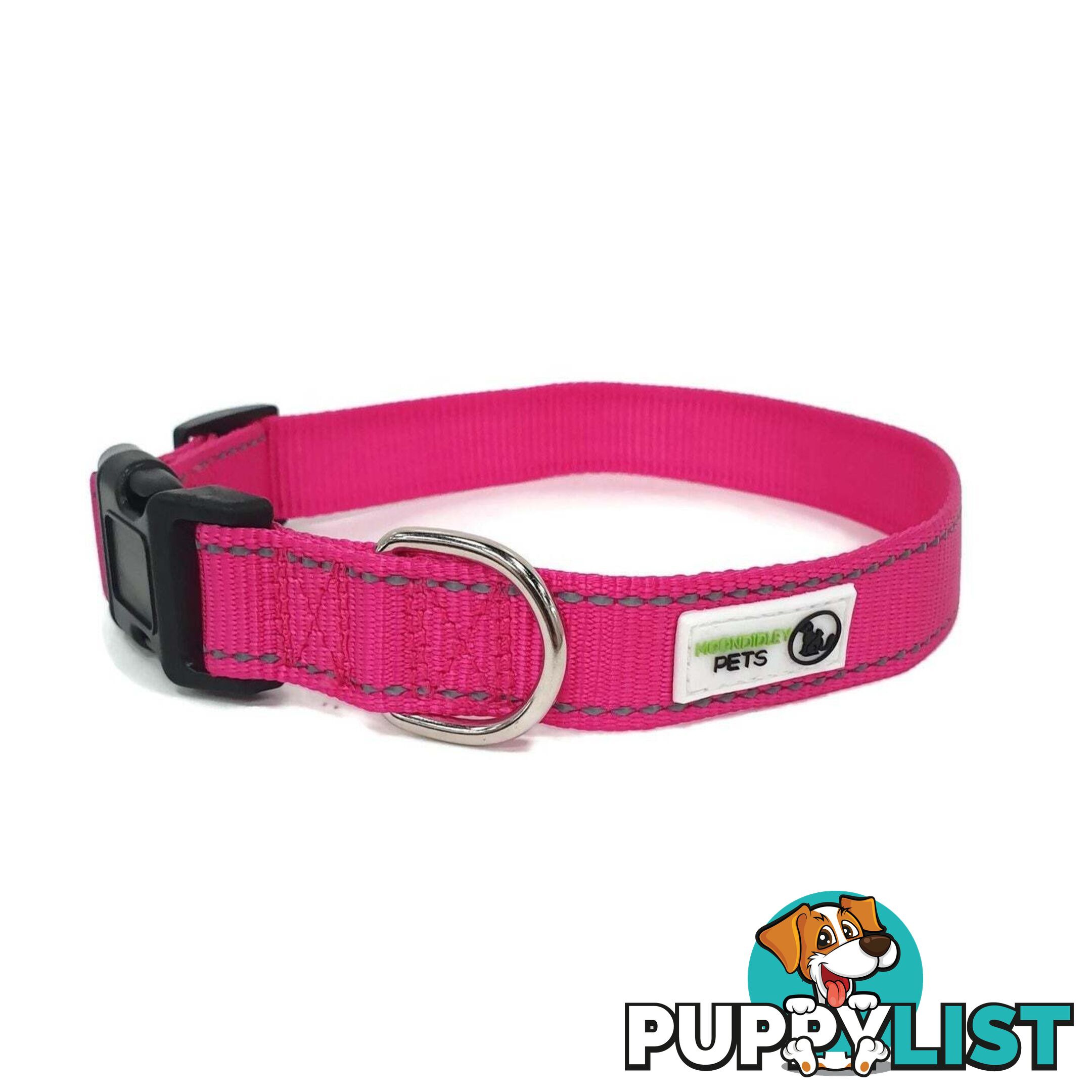 Nylon w/Reflective Stitching Dog Collar - Moondidley Pets - MDPCOLREFLLBLU