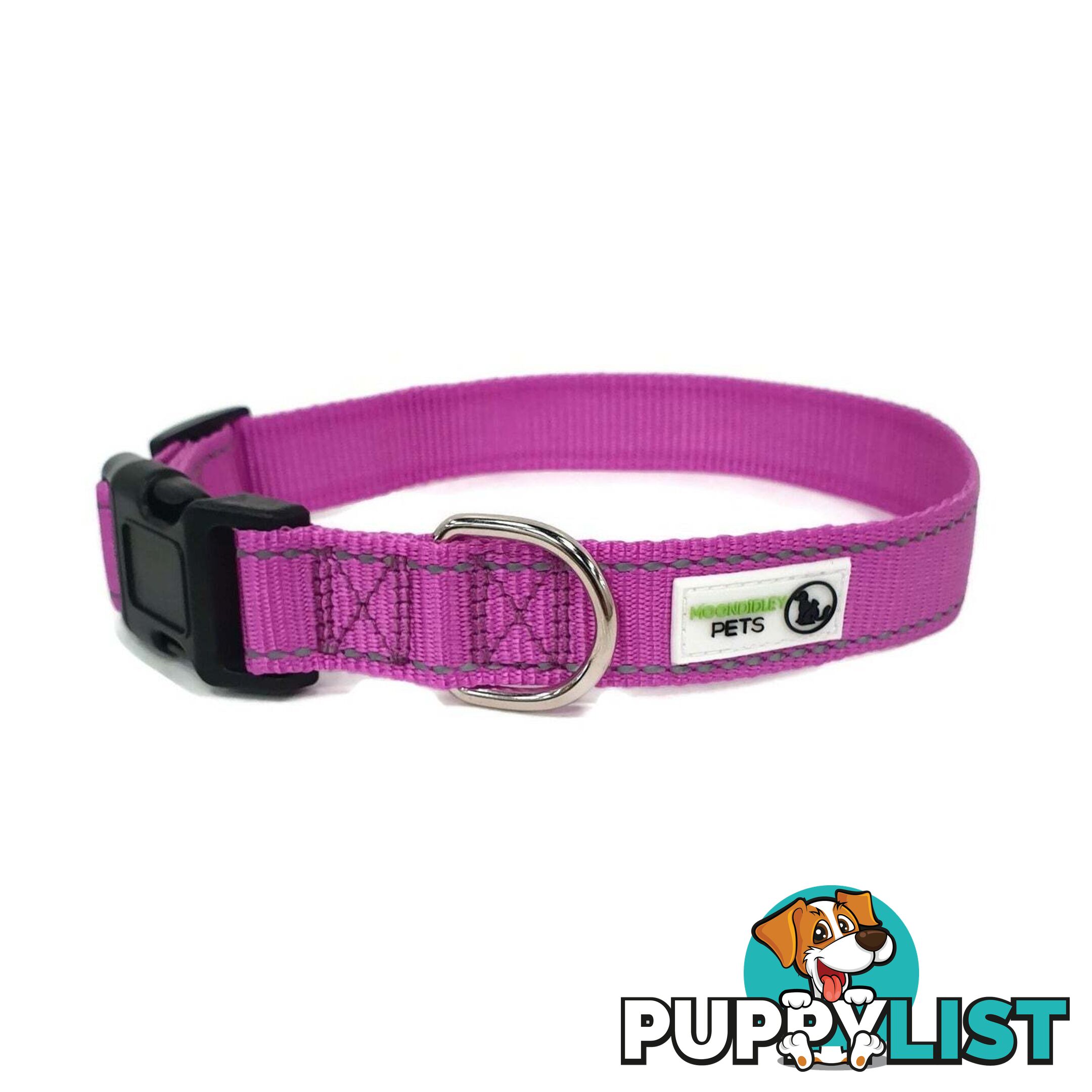Nylon w/Reflective Stitching Dog Collar - Moondidley Pets - MDPCOLREFLLBLU