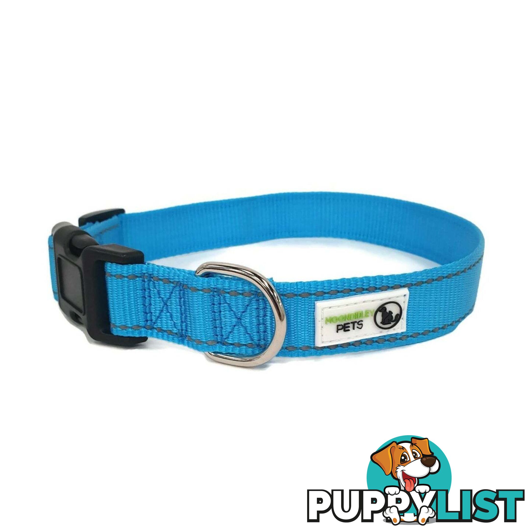 Nylon w/Reflective Stitching Dog Collar - Moondidley Pets - MDPCOLREFLLBLU