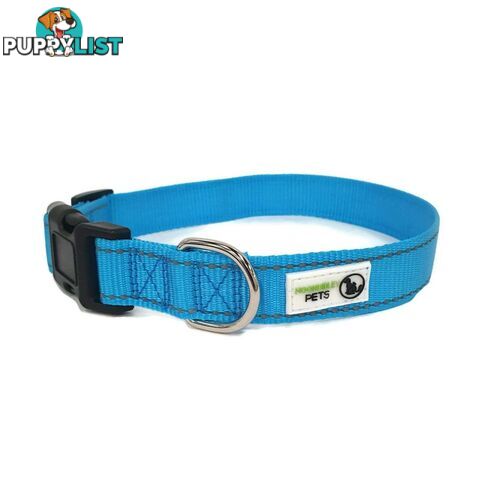 Nylon w/Reflective Stitching Dog Collar - Moondidley Pets - MDPCOLREFLLBLU