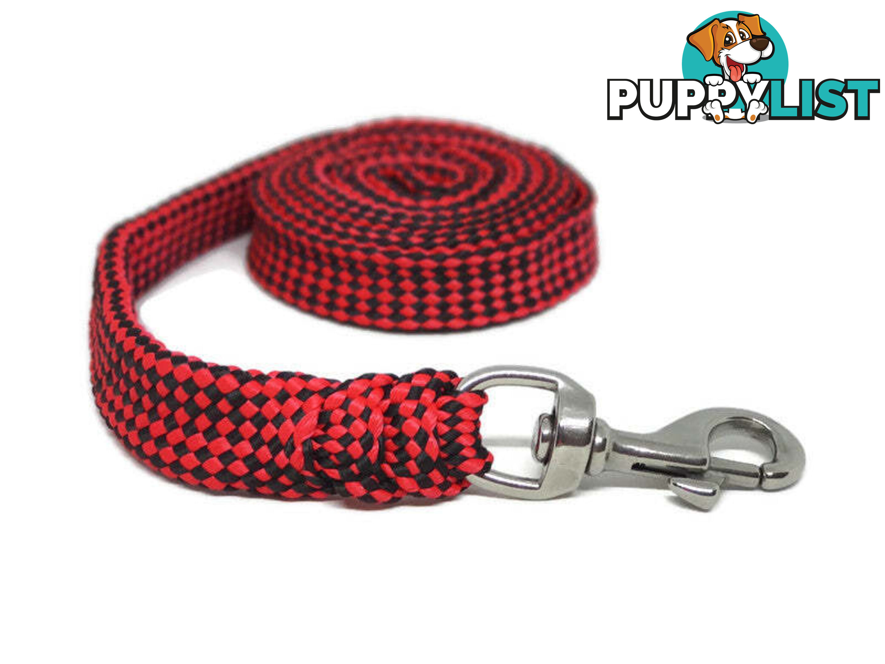 1.8m to 10m Long Dog Lead No Stitching Tough Yarnix 20mm Wide - YNXLD201.8SSBLKRED