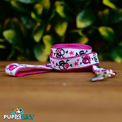Skulls & Stars Dog Lead / Dog Leash - Hand Made by The Bark Side - TBSLDSKULPNK201.2