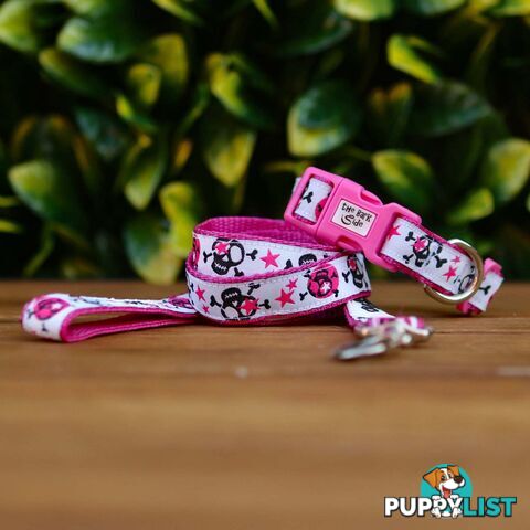 Skulls & Stars Dog Lead / Dog Leash - Hand Made by The Bark Side - TBSLDSKULPNK201.2
